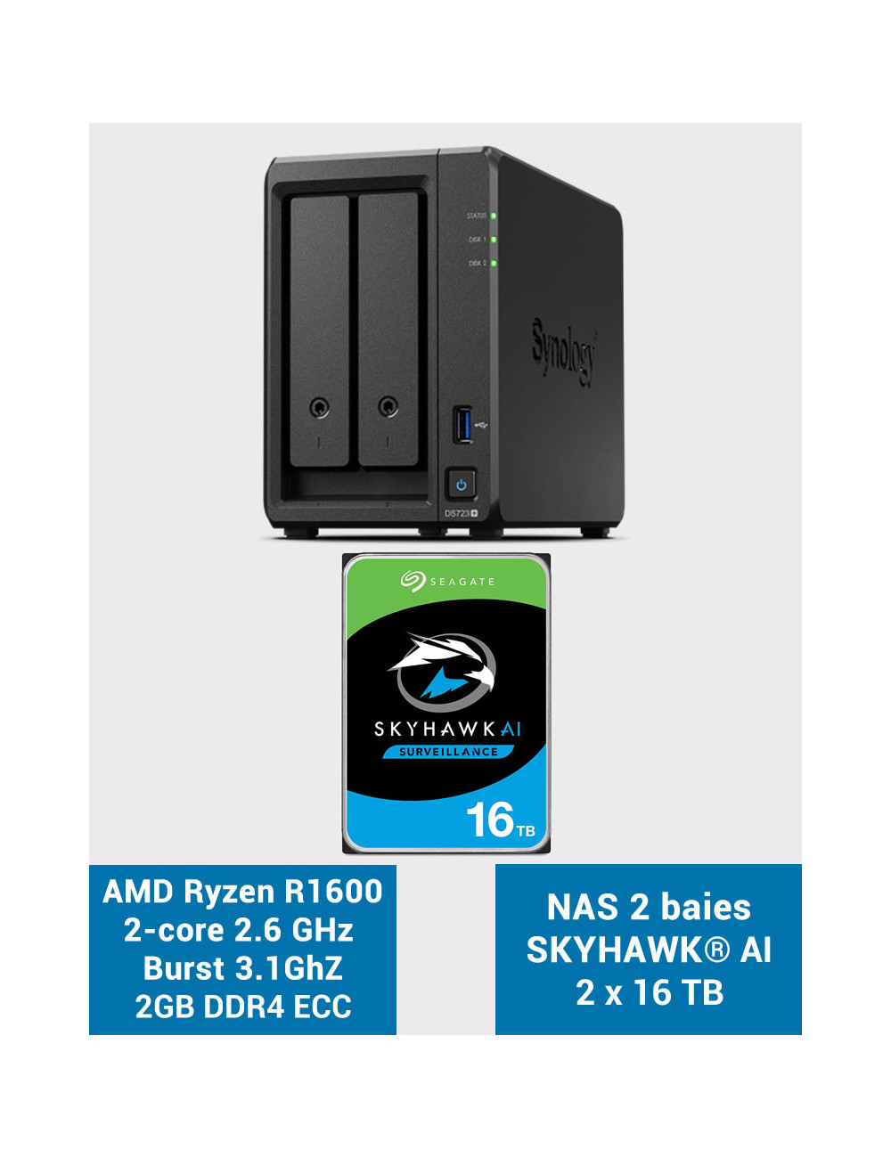 Synology DS723+ NAS Server SKYHAWK 32TB (2x16TB)