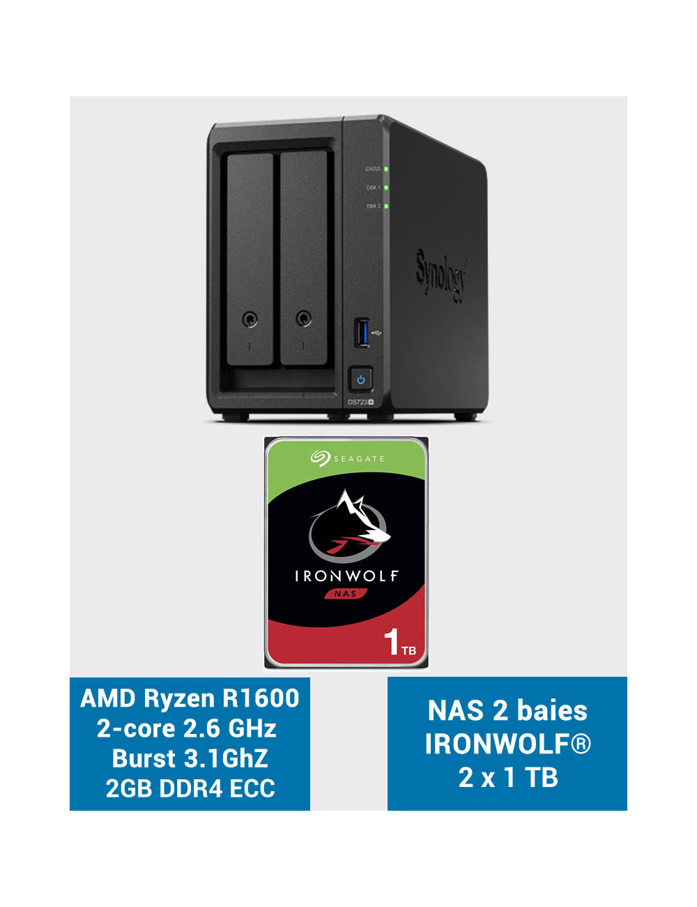 Synology DS723+ Serveur NAS IRONWOLF 2To (2x1To)