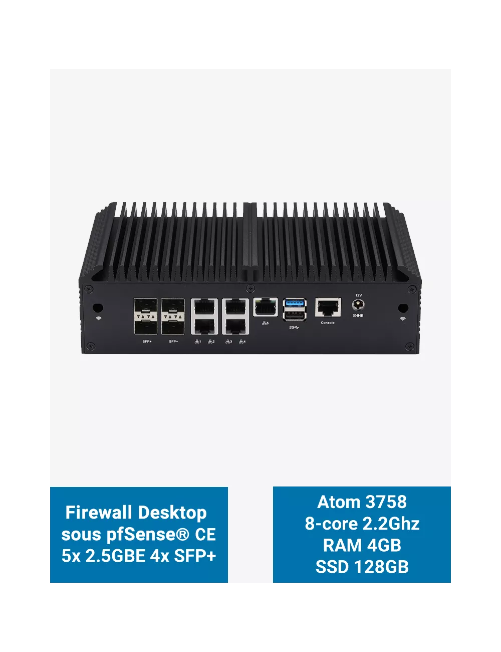 Firewall pfSense Q2x Celeron C3758 5x2.5G 4xSFP+ 4GB SSD 128GB