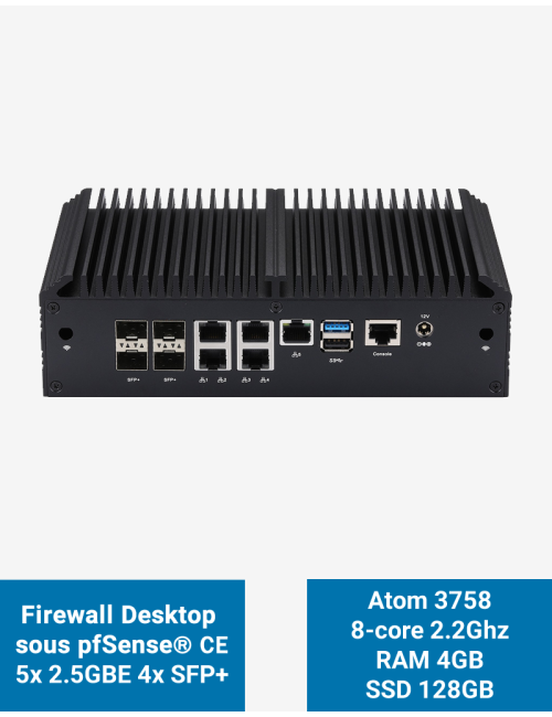 Firewall pfSense Q2x Celeron C3758 5x2.5G 4xSFP+ 4GB SSD 128GB