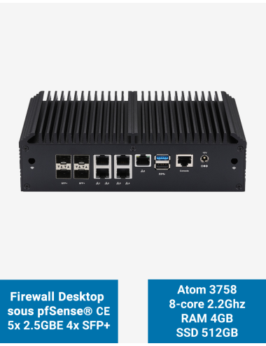 Firewall pfSense Q2x Celeron C3758 5x2.5G 4xSFP+ 4GB SSD 512GB