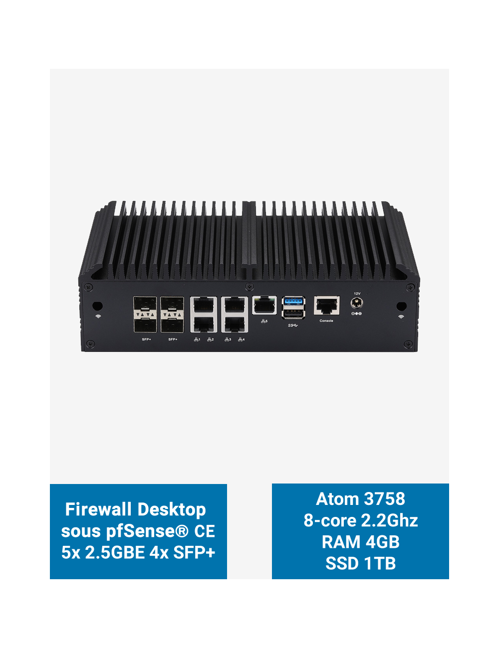 Firewall pfSense Q2x Celeron C3758 5x2.5G 4xSFP+ 4GB SSD 1TB