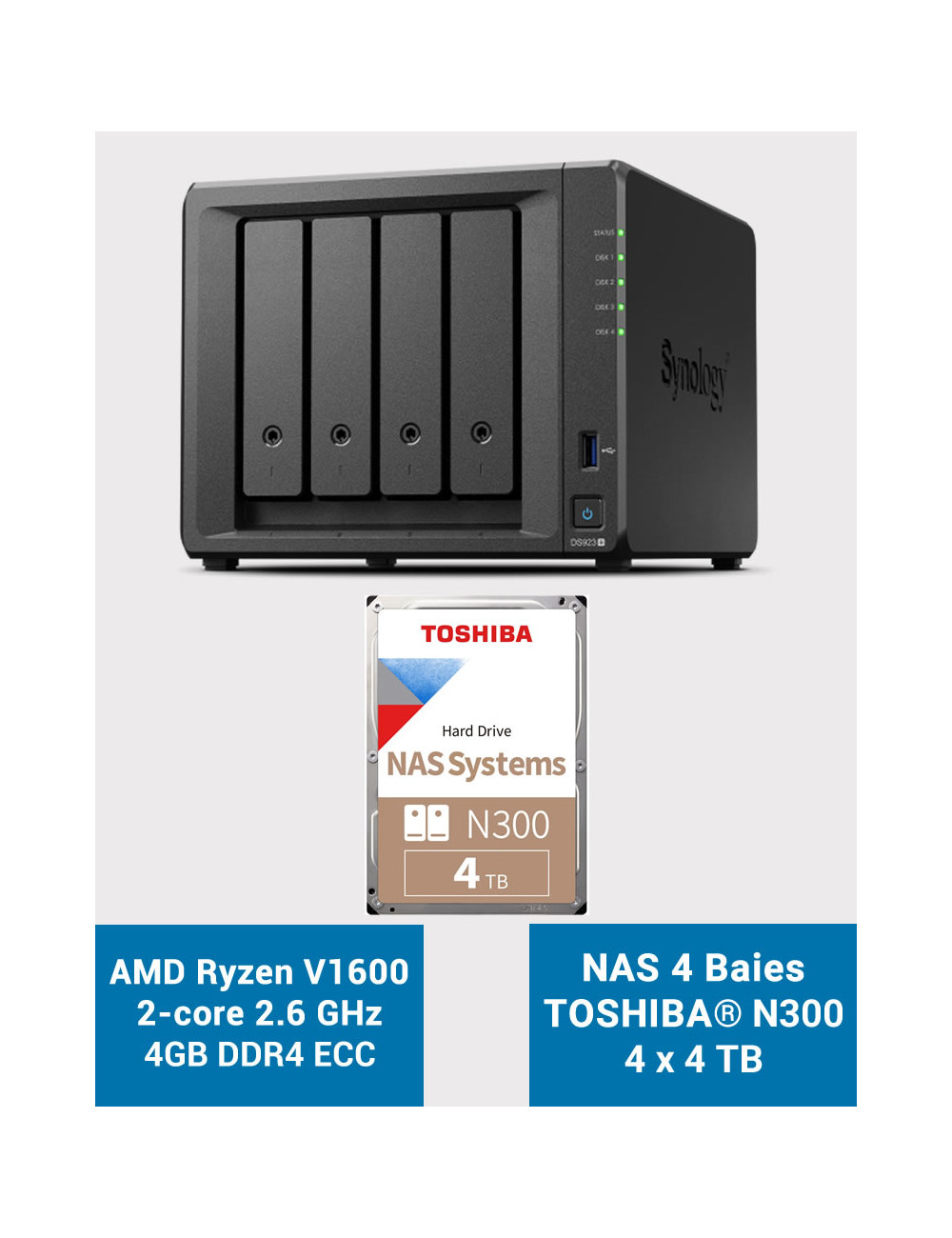 Synology DS923+ 4GB Serveur NAS Toshiba N300 16To (4x4To)