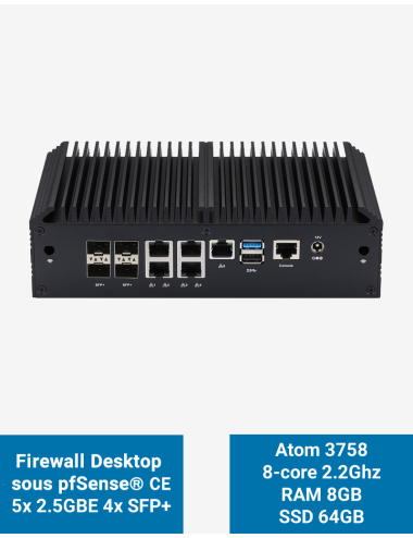 Firewall pfSense Q2x Celeron C3758 5x2.5G 4xSFP+ 8GB SSD 64GB