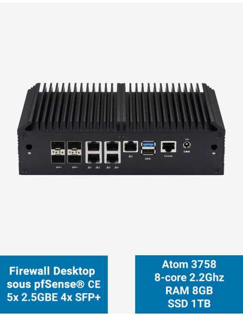 Firewall pfSense Q2x Celeron C3758 5x2.5G 4xSFP+ 8GB SSD 1TB
