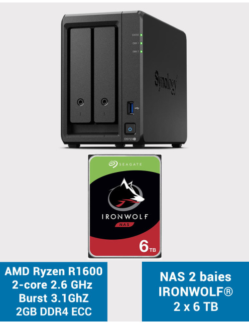 Synology DS723+ Serveur NAS IRONWOLF 12To (2x6To)