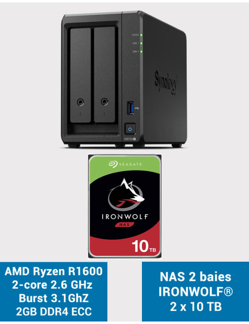 Synology DS723+ Serveur NAS IRONWOLF 20To (2x10To)