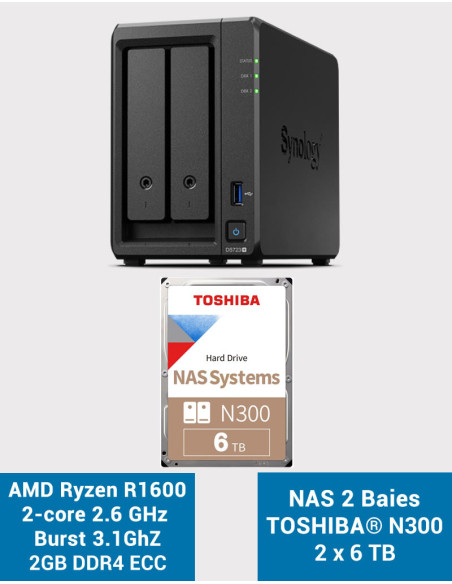 Synology DS723+ Serveur NAS Toshiba N300 12To (2x6To)