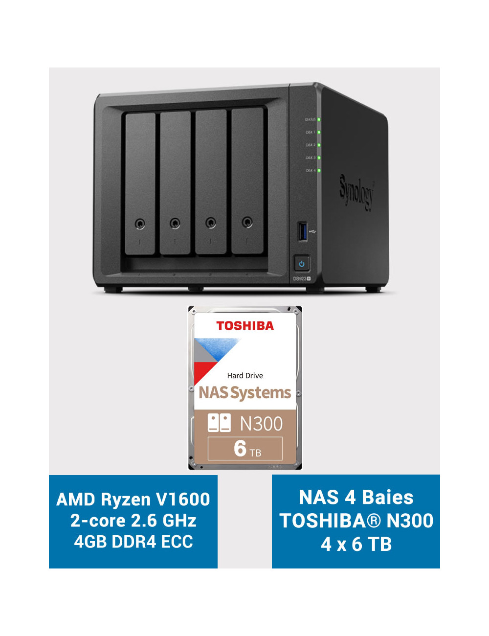 Synology DS923+ 4GB NAS Server Toshiba N300 24TB (4x6TB)