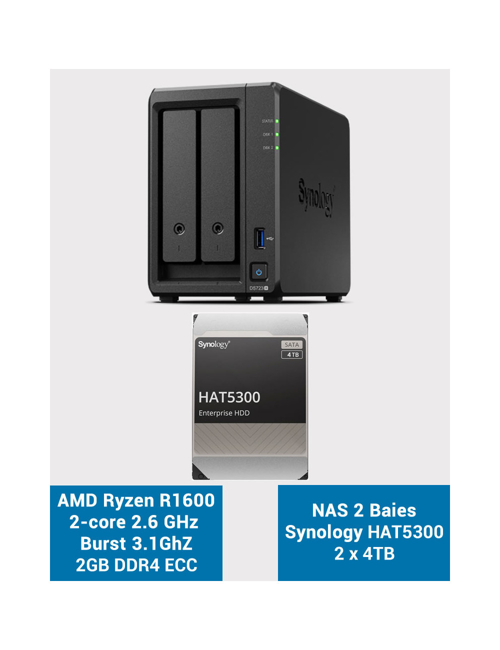 Synology DS723+ Serveur NAS HAT5300 8To (2x4To)