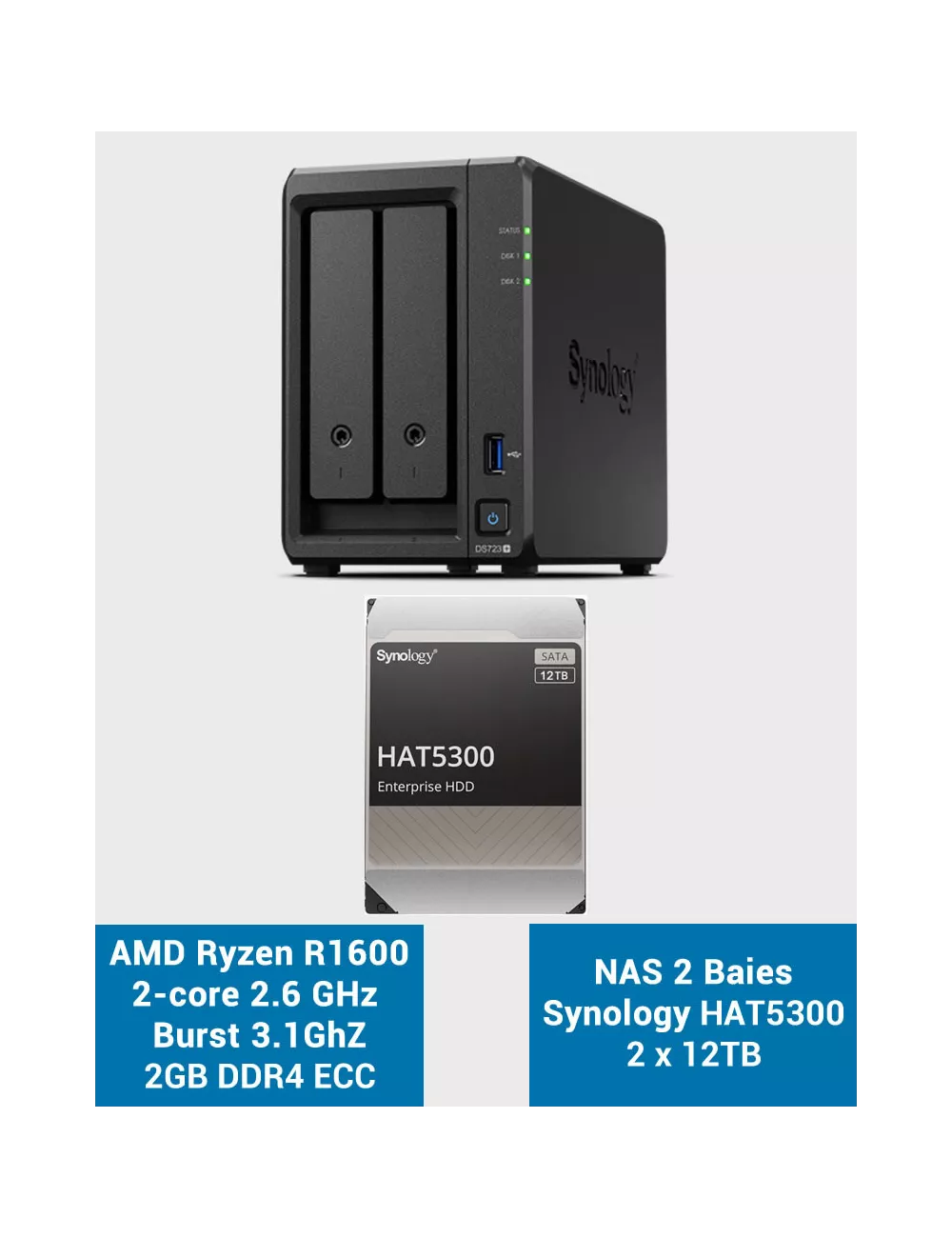 Synology DS723+ Serveur NAS HAT5300 24To (2x12To)