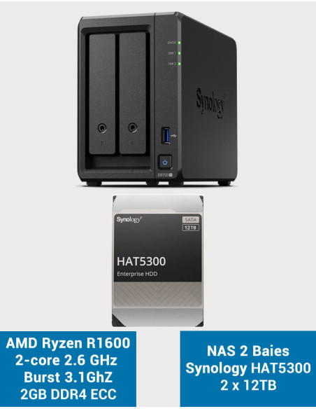 Synology DS723+ Serveur NAS HAT5300 24To (2x12To)