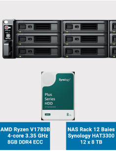Synology RS2423+ Serveur NAS Rack 2U 12 baies HAT3300 96To (12x8To)