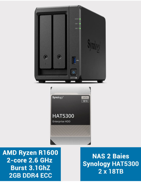 Synology DS723+ Servidor NAS HAT5300 36TB (2x18TB)