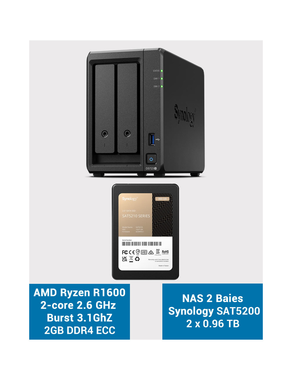 Synology DS723+ Serveur NAS SSD SAT5200 1920Go (2x960Go)