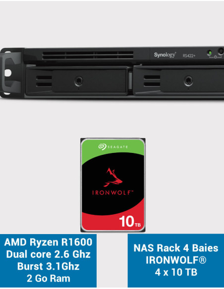 Synology RS422+ Servidor NAS Rack 1U 4 ranuras IRONWOLF 40TB (4x10TB)