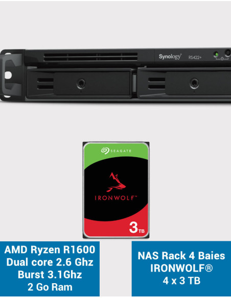 Synology RS422+ NAS Server Rack 1U 4-Bay IRONWOLF 12TB (4x3TB)