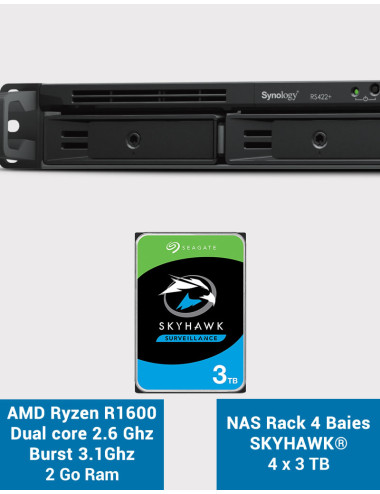 Synology RS422+ NAS Server Rack 1U 4-Bay SKYHAWK 12TB (4x3TB)