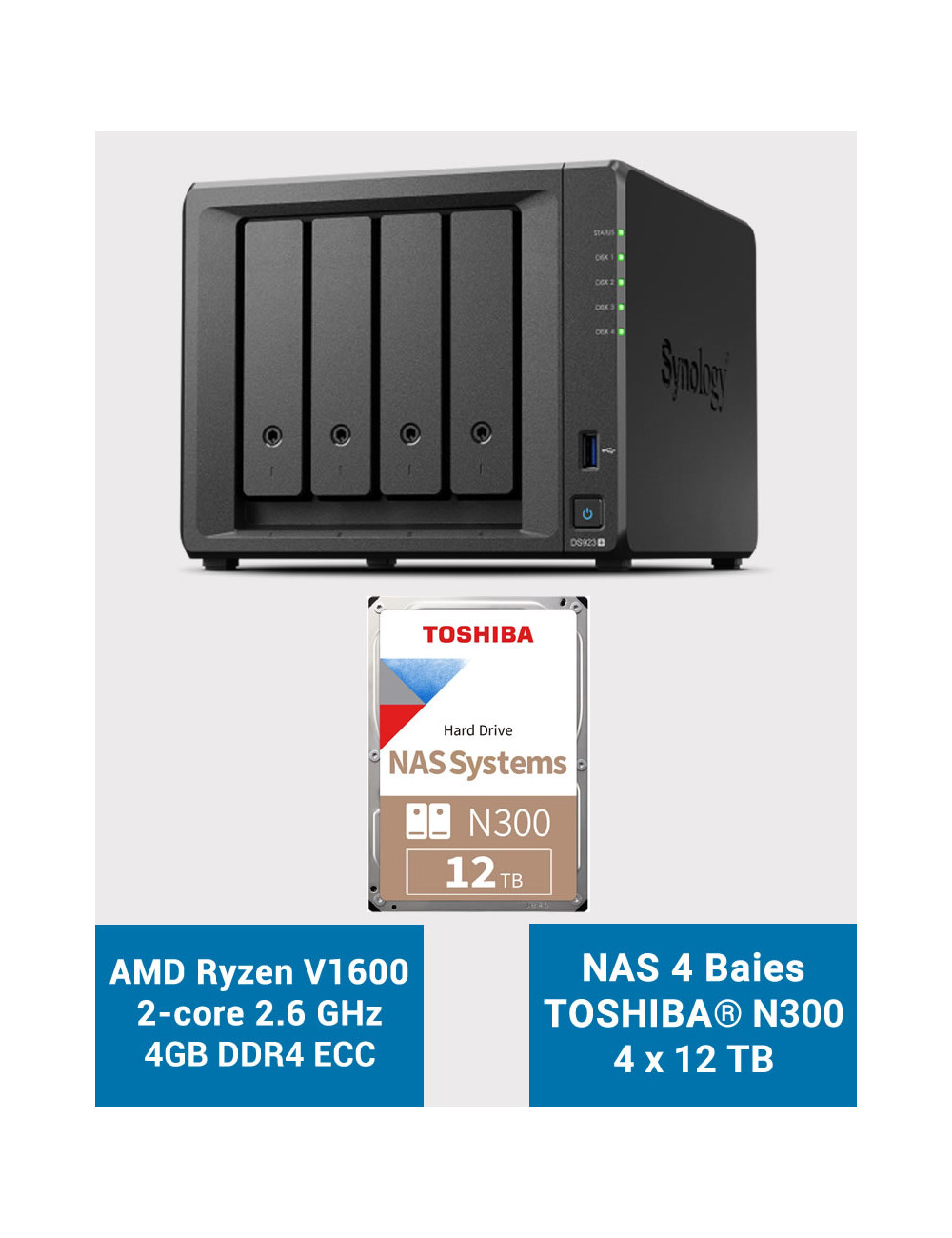 Synology DS923+ 4GB NAS Server Toshiba N300 48TB (4x12TB)