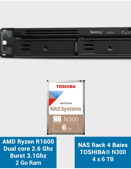 Synology RS422+ Serveur NAS Rack 1U 4 baies N300 24To (4x6To)