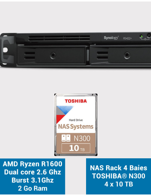 Synology RS422+ NAS Server Rack 1U 4-Bay N300 40TB (4x10TB)
