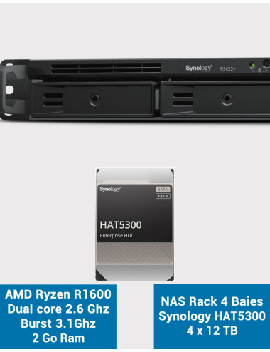 Synology RS422+ Serveur NAS Rack 1U 4 baies HAT5300 48To (4x12To)
