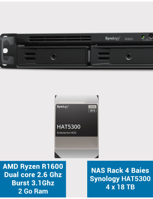 Synology RS422+ NAS Server Rack 1U 4-Bay HAT5300 72TB (4x18TB)