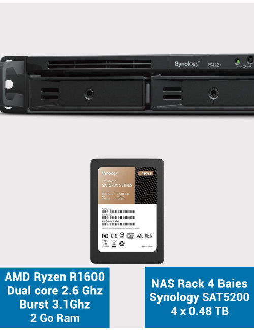 Synology RS422+ Servidor NAS Rack 1U SSD SAT5200 1920GB (4x480GB)
