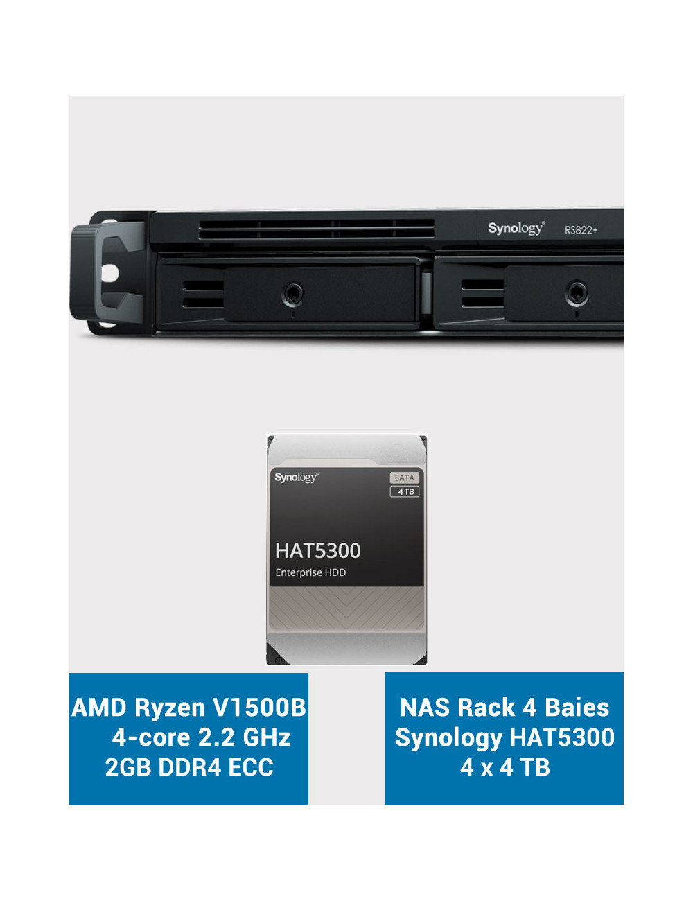 Synology RS822+ 2GB Servidor NAS Rack 1U HAT5300 16TB (4x4TB)