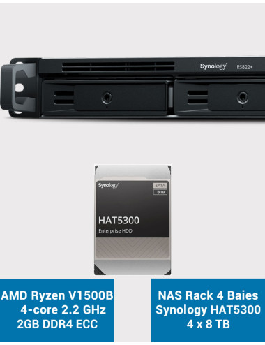 Synology RS822+ 2Go Serveur NAS Rack 1U HAT5300 32To (4x8To)