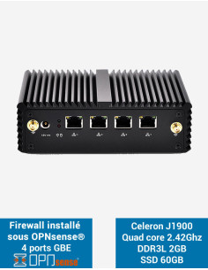 Firewall OPNsense® Q1x Celeron J1900 4 ports Gigabit 2Go SSD 60Go
