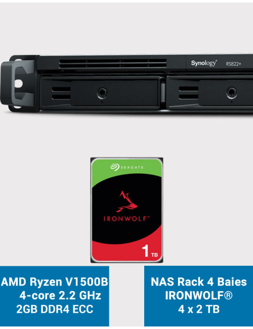 Synology RS822+ 2Go Serveur NAS Rack 1U IRONWOLF 4To (4x1To)