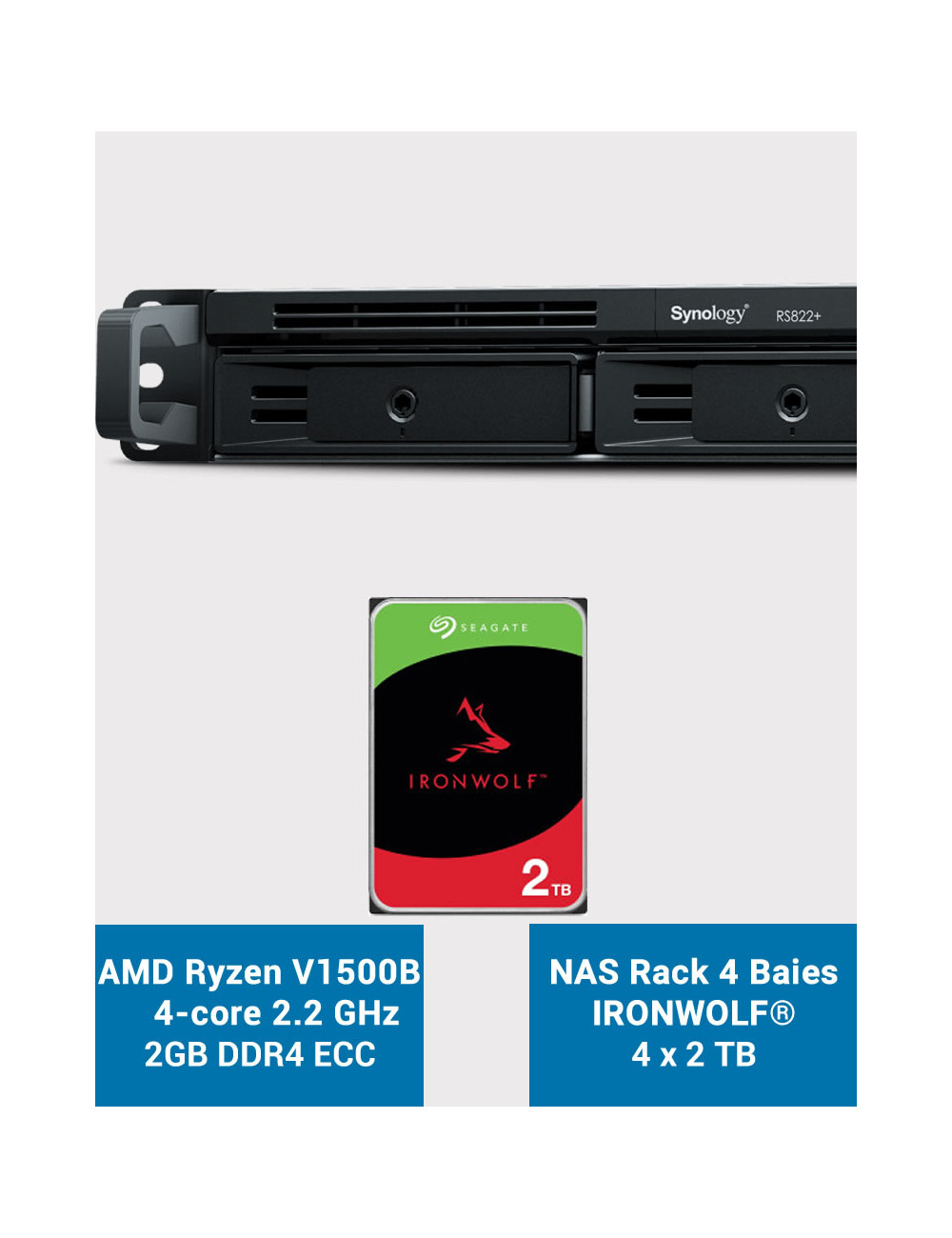 Synology RS822+ 2Go Serveur NAS Rack 1U IRONWOLF 8To (4x2To)
