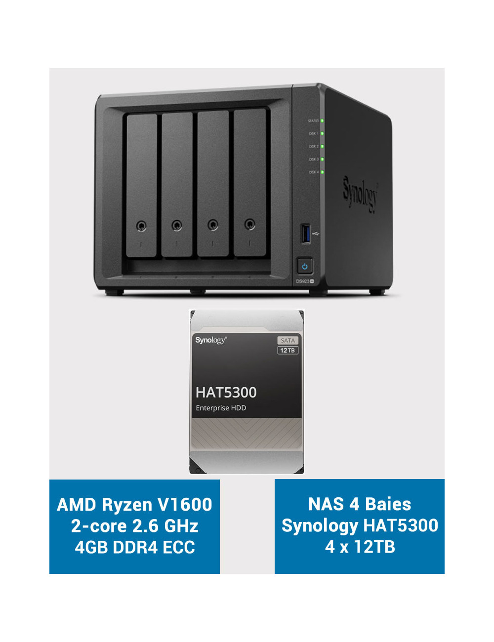 Synology DS923+ 4GB Serveur NAS HAT5300 48To (4x12To)
