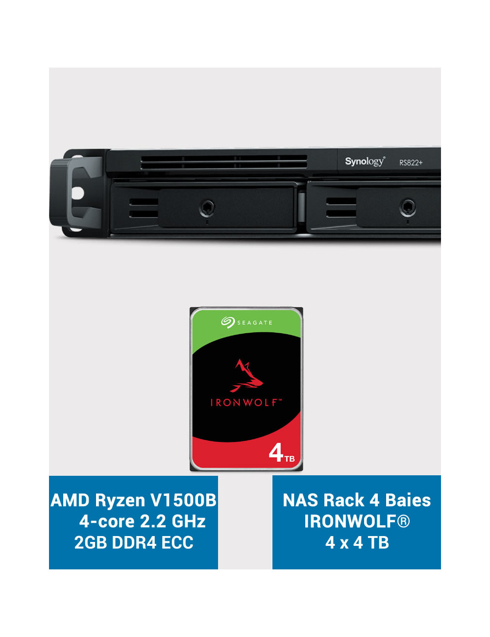 Synology RS822+ 2Go Serveur NAS Rack 1U IRONWOLF 16To (4x4To)