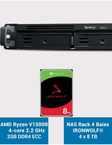 Synology RS822+ 2GB Servidor NAS Rack 1U IRONWOLF 32TB (4x8TB)
