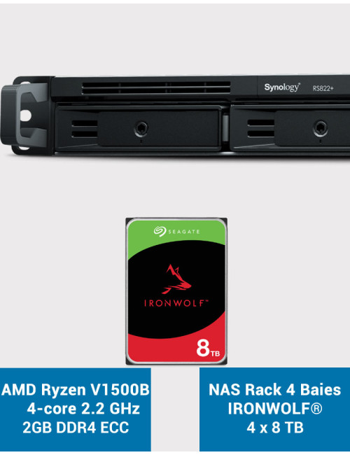 Synology RS822+ 2Go Serveur NAS Rack 1U IRONWOLF 32To (4x8To)