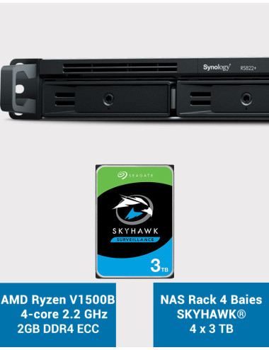 Synology RS822+ 2GB NAS Server Rack 1U SKYHAWK 12TB (4x3TB)