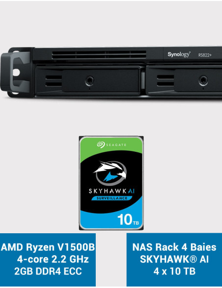 Synology RS822+ 2Go Serveur NAS Rack 1U SKYHAWK 40To (4x10To)