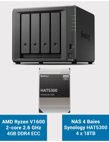 Synology DS923+ 4GB Serveur NAS HAT5300 72To (4x18To)