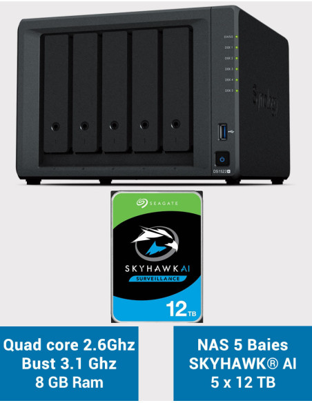Synology DiskStation® DS1522+ Servidor NAS SKYHAWK 60TB (5x12TB)