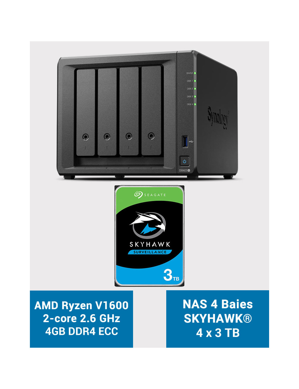 Synology DS923+ 4GB NAS Server SKYHAWK 12TB (4x3TB)