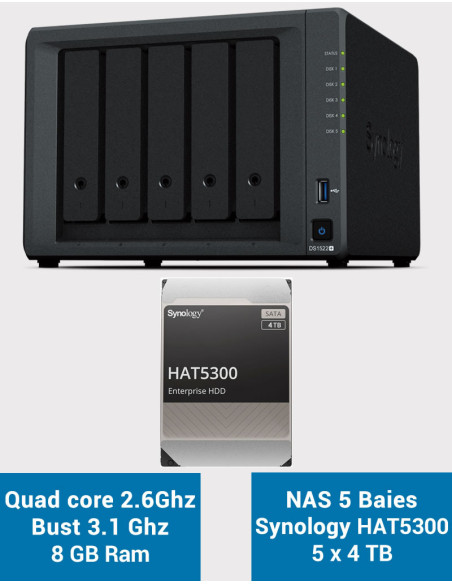 Synology DiskStation® DS1522+ Serveur NAS HAT5300 20To (5x4To)