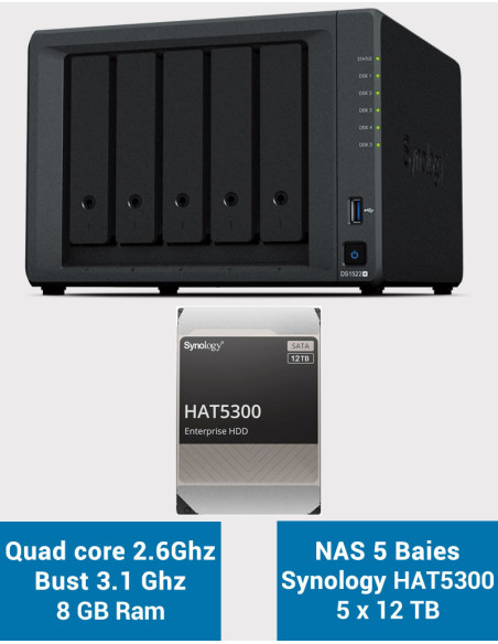 Synology DiskStation® DS1522+ Serveur NAS HAT5300 60To (5x12To)
