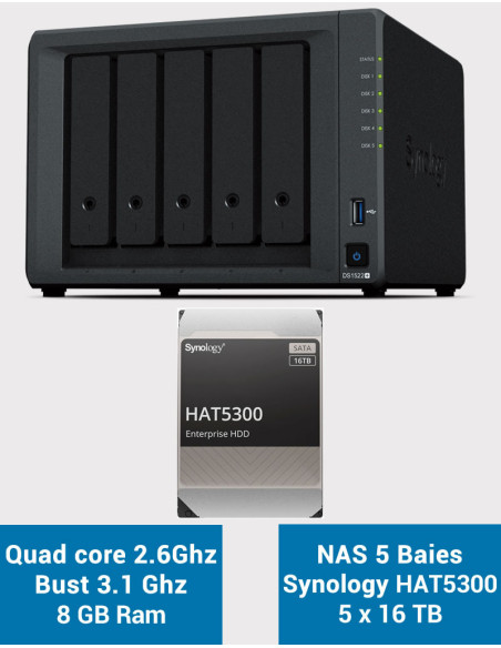 Synology DiskStation® DS1522+ NAS Server HAT5300 80TB (5x16TB)