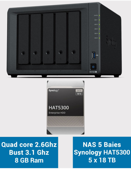 Synology DiskStation® DS1522+ NAS Server HAT5300 90TB (5x18TB)