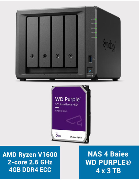 Synology DS923+ 4GB NAS Server WD PURPLE 12TB (4x3TB)