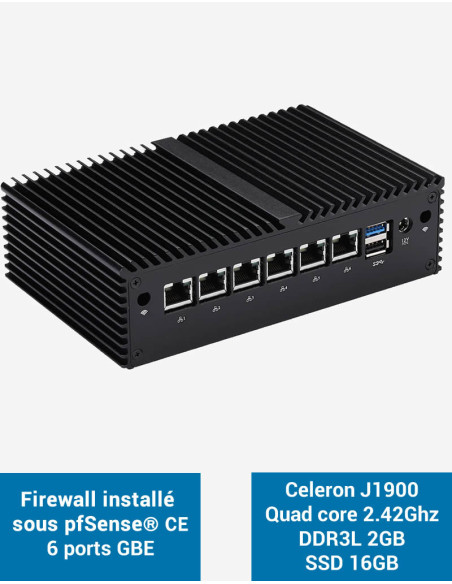 Firewall pfSense® Q1x Celeron J1900 6 ports Gigabit 2Go SSD 16Go
