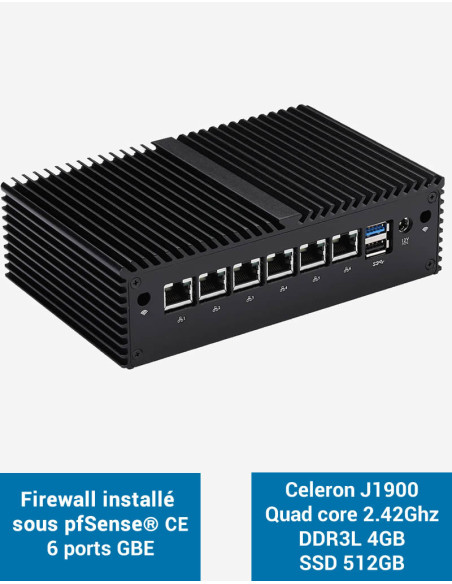 Firewall pfSense® Q1x J1900 6 Gigabit ports 4GB SSD 500GB