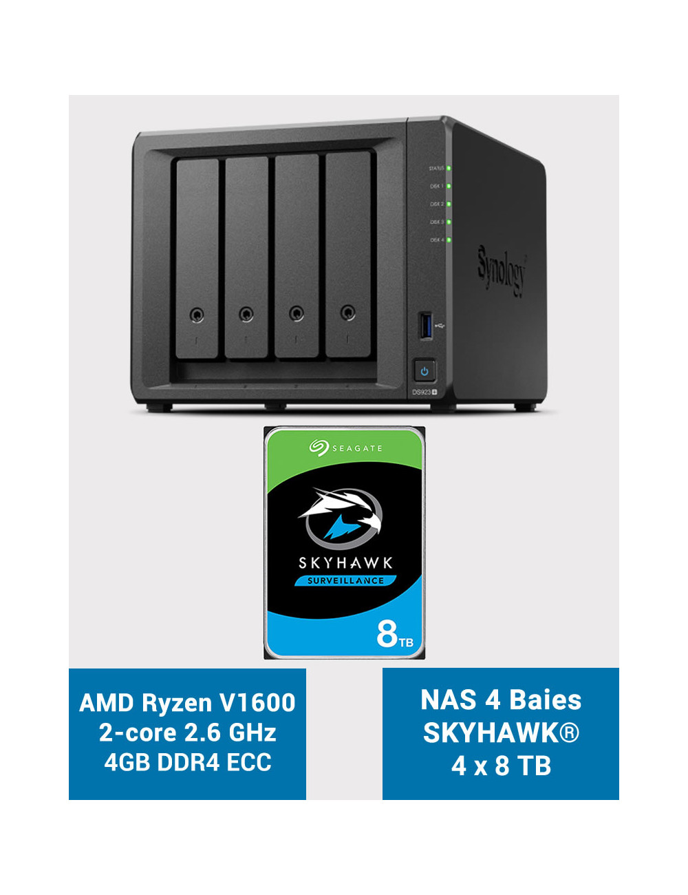 Synology DS923+ 4GB Serveur NAS SKYHAWK 32To (4x8To)
